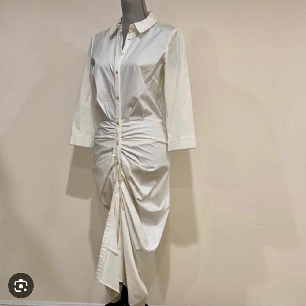 Veronica Beard “Capella” White Cotton-Blend Shirt Dress • Size 0 • Midi • Design